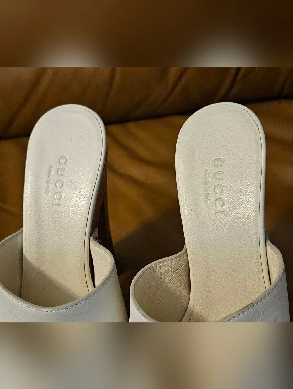 GUCCI Off-White Leather Studded Platform Mule Heels Size 5 US